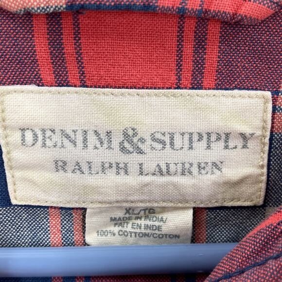 Denim & Supply Ralph Lauren plaid button down worn look discontinued size XL red - Picture 3 of 9